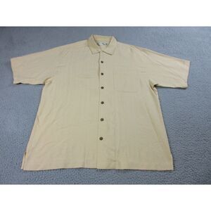 Tommy‎ Bahama Shirt Mens Medium Yellow Silk Button Up Lightweight Camp Casual